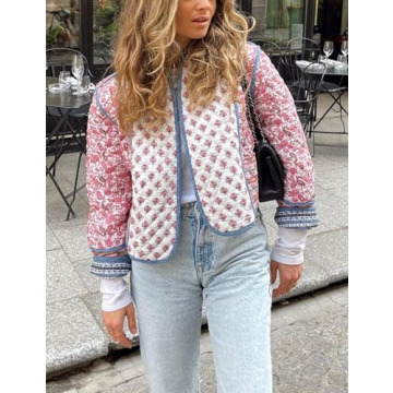 Stylish Yimoon Cropped Puffer Jacket with Reversible Floral Design