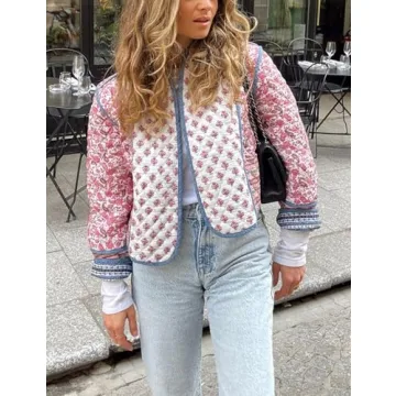 Stylish Yimoon Cropped Puffer Jacket with Reversible Floral Design