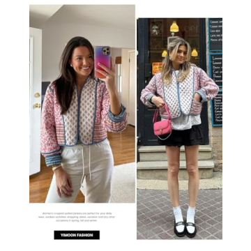 Stylish Yimoon Cropped Puffer Jacket with Reversible Floral Design