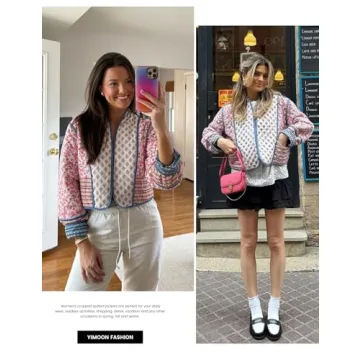 Stylish Yimoon Cropped Puffer Jacket with Reversible Floral Design