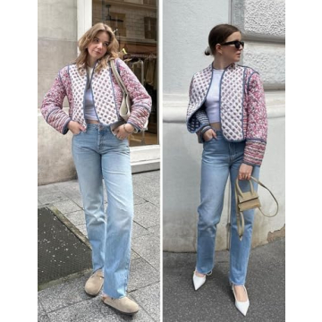 Stylish Yimoon Cropped Puffer Jacket with Reversible Floral Design