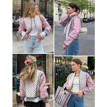 Stylish Yimoon Cropped Puffer Jacket with Reversible Floral Design