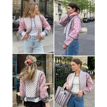 Stylish Yimoon Cropped Puffer Jacket with Reversible Floral Design