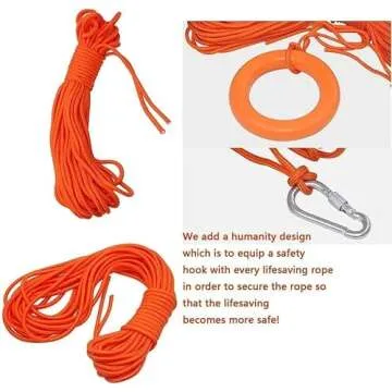 Lifebuoy Set 20Inch Life Preserver Ring and Water Floating Lifesaving Rope 98.7FT,Swim Foam Buoy,Swimming Pool Safety Throwing Ring with Perimeter Rope,Throwable Flotation Device