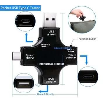 Eversame 2 in 1 Type C USB Tester Color Screen LCD Digital Multimeter, USB C Voltage Current Voltmeter Amp Volt Ammeter Detector USB Cable Charger Indicator DC3.6-30V/0-5.1A