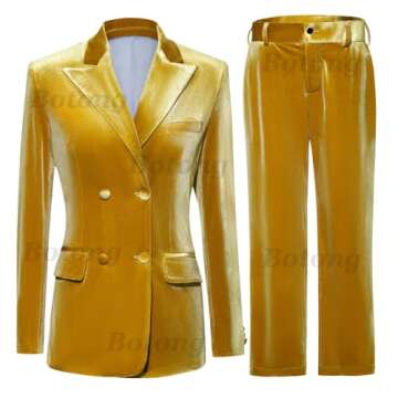Botong Women's 2 Piece Velvet Suit Office Work Suit Notch Lapel Double Breasted Blazer Pants Busines...