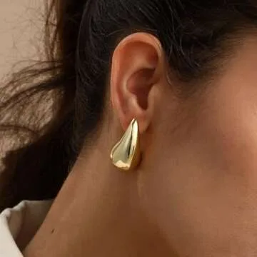 Fissen Teardrop Earrings for Women, 32mm Lightweight Gold Drop Earrings for Women, Hypoallergenic Ch...