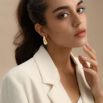 Fissen Teardrop Earrings for Women, 32mm Lightweight Gold Drop Earrings for Women, Hypoallergenic Chunky Gold Hoop Earrings with 925 Sterling Silver Post, Dupes Jewelry for Women