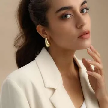 Fissen Teardrop Earrings for Women, 32mm Lightweight Gold Drop Earrings for Women, Hypoallergenic Chunky Gold Hoop Earrings with 925 Sterling Silver Post, Dupes Jewelry for Women