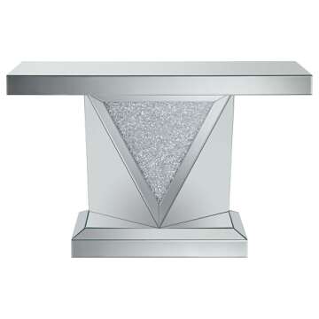 Coaster Home Furnishings Gunilla Rectangular Sofa Table with Triangle Detailing Silver and Clear Mirror