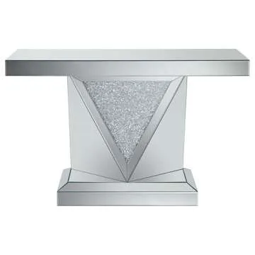 Coaster Home Furnishings Gunilla Rectangular Sofa Table with Triangle Detailing Silver and Clear Mirror