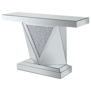 Coaster Home Furnishings Gunilla Rectangular Sofa Table with Triangle Detailing Silver and Clear Mirror