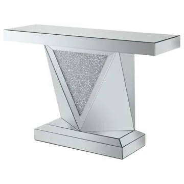 Coaster Home Furnishings Gunilla Rectangular Sofa Table with Triangle Detailing Silver and Clear Mirror