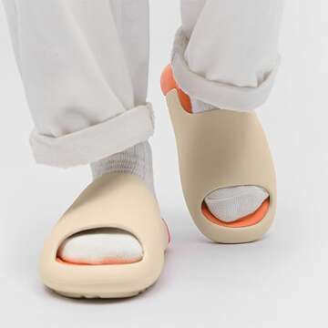 RUNSOON Unisex Slide Sandal Men Women Summer Slippers House Shoes for Adult Couples Indoor Outdoor, Beige EU41