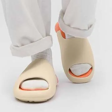 RUNSOON Unisex Slide Sandal Men Women Summer Slippers House Shoes for Adult Couples Indoor Outdoor, Beige EU41