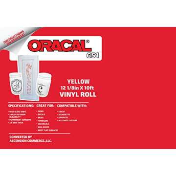 12.125" x 10ft Yellow Oracal 651 Craft Vinyl Roll - Quality and Versatility