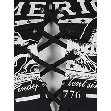 Remidoo Women's Sexy Lace Up Crop Top Short Sleeve Cropped T Shirt Cutout Graphic Tee Black Medium