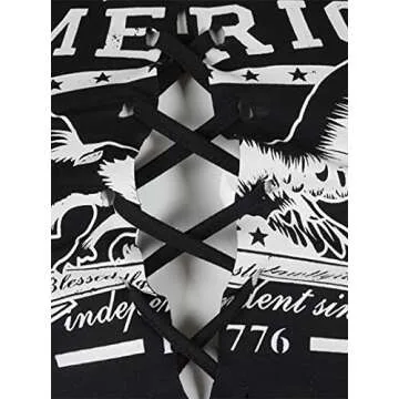 Remidoo Women's Sexy Lace Up Crop Top Short Sleeve Cropped T Shirt Cutout Graphic Tee Black Medium