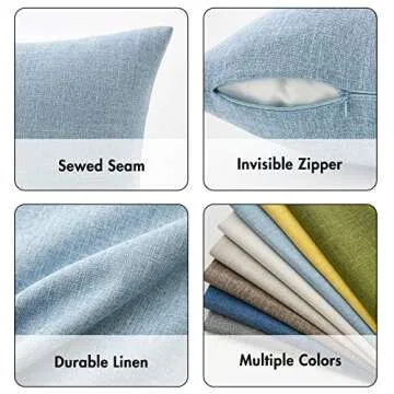 MIULEE Pack of 2 Decorative Linen Burlap Pillow Cover Square Solid Spring Throw Cushion Case for Sofa Car Couch 18x18 Inch Light Blue