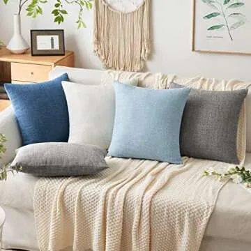 MIULEE Pack of 2 Decorative Linen Burlap Pillow Cover Square Solid Spring Throw Cushion Case for Sofa Car Couch 18x18 Inch Light Blue