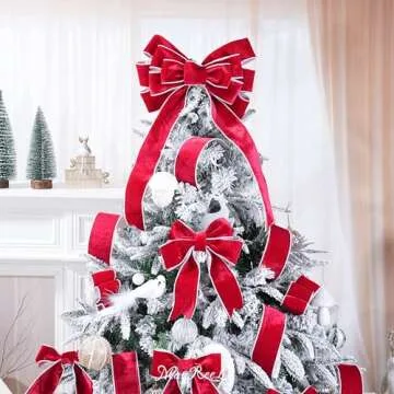 MAYREEL 2.5 Inch Two-Tone Red and White Reversible French Velvet Wired Edge Ribbon for Christmas Tree Gift Wrapping Decorations Double Faced Design 10 Yards