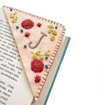 MOTEERLLU Personalized Hand Embroidered Corner Bookmark,Felt Triangle Page Stitched Handmade Bookmar...
