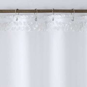 MVSUTA Ruffled White Modern Polyester Fabric Shower Curtain,Waterproof Decoratived Farmhouse Shower Curtains for Bathroom,72" W x Extra High 84" L