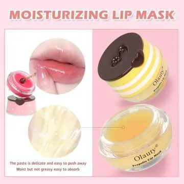 2PCS Bee Lip Balm Honey Pot & Strawberry Vitamin E Lip Sleep Masks Hydrating Prevention Dry and Cracked Lip Scrubs Exfoliator, Reduces Lip Lines，Lip Exfoliating Balm Sleeping Lip Mask