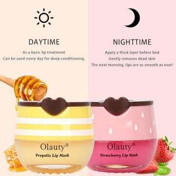 2PCS Bee Lip Balm Honey Pot & Strawberry Vitamin E Lip Sleep Masks Hydrating Prevention Dry and Cracked Lip Scrubs Exfoliator, Reduces Lip Lines，Lip Exfoliating Balm Sleeping Lip Mask