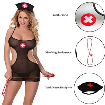 EDENIGHT Nurse Costumes for Women Naughty Nurse Lingerie Doctor Cosplay Outfit with Stethoscope