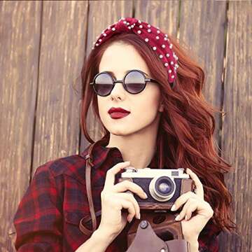 Pearl headbands for Women, 6 Pack Knot Velvet Headbands, Black Red Headbands with Pearl, Fashion Hai...