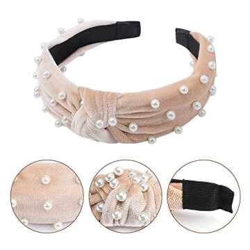Pearl headbands for Women, 6 Pack Knot Velvet Headbands, Black Red Headbands with Pearl, Fashion Hair Bands Accessories