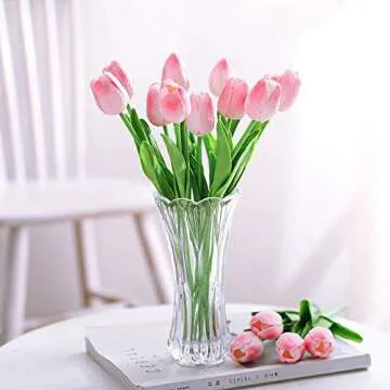 Kisflower 30Pcs Real Touch Pink Faux Tulips for Decor