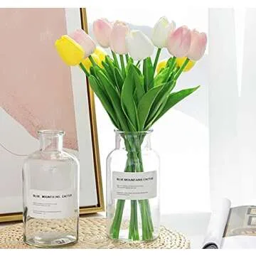 Kisflower 30Pcs Real Touch Pink Faux Tulips for Decor