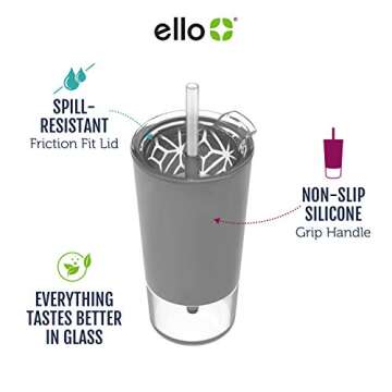 Ello Tidal Glass Tumbler with Straw, Cashmere Pink, 20 oz. (824-0431-075-6), 1 Count (Pack of 1)