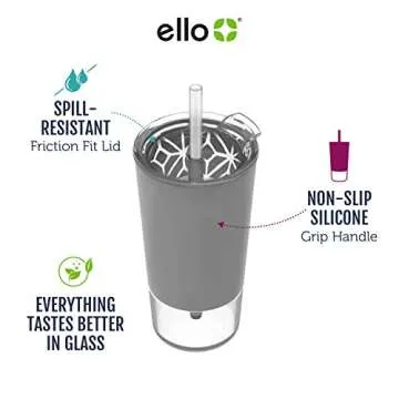 Ello Tidal Glass Tumbler with Straw, Cashmere Pink, 20 oz. (824-0431-075-6), 1 Count (Pack of 1)