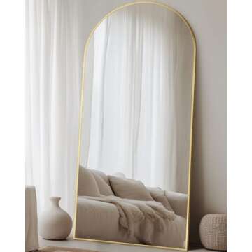 Furnbar Full Length Mirror,76"x34" Arched Full Body Mirror,Floor Mirror with Stand,Body Mirror Standing Hanging Leaning Against Wall,Aluminum Frame Large Mirror for Bedroom Cloakroom,Living Room,Gold