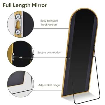 Furnbar Full Length Mirror,76"x34" Arched Full Body Mirror,Floor Mirror with Stand,Body Mirror Standing Hanging Leaning Against Wall,Aluminum Frame Large Mirror for Bedroom Cloakroom,Living Room,Gold
