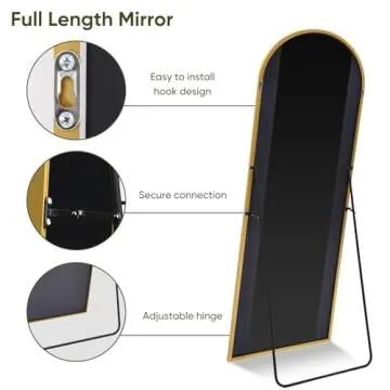 Furnbar Full Length Mirror,76"x34" Arched Full Body Mirror,Floor Mirror with Stand,Body Mirror Standing Hanging Leaning Against Wall,Aluminum Frame Large Mirror for Bedroom Cloakroom,Living Room,Gold