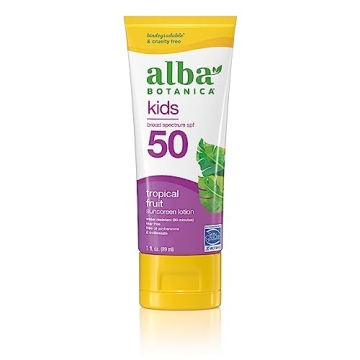 Alba Botanica Kids Sunscreen for Face and Body, Tropical Fruit Sunscreen Lotion for Kids, Broad Spec...