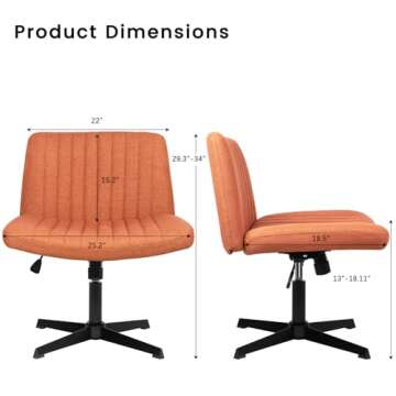 PUKAMI Criss Cross Chair,Armless Cross Legged Office Desk Chair No Wheels,Fabric Padded Modern Swive...