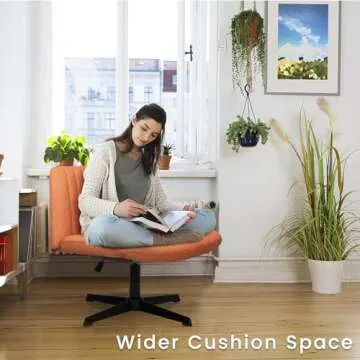 PUKAMI Criss Cross Chair,Armless Cross Legged Office Desk Chair No Wheels,Fabric Padded Modern Swivel Height Adjustable Mid Back Wide Seat Computer Task Vanity Chair for Home Office(Brown)