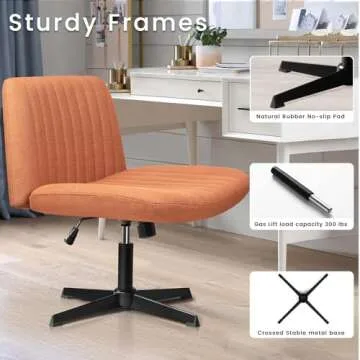 PUKAMI Criss Cross Chair,Armless Cross Legged Office Desk Chair No Wheels,Fabric Padded Modern Swivel Height Adjustable Mid Back Wide Seat Computer Task Vanity Chair for Home Office(Brown)