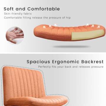 PUKAMI Criss Cross Chair,Armless Cross Legged Office Desk Chair No Wheels,Fabric Padded Modern Swivel Height Adjustable Mid Back Wide Seat Computer Task Vanity Chair for Home Office(Brown)