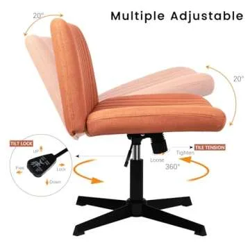 PUKAMI Criss Cross Chair,Armless Cross Legged Office Desk Chair No Wheels,Fabric Padded Modern Swivel Height Adjustable Mid Back Wide Seat Computer Task Vanity Chair for Home Office(Brown)
