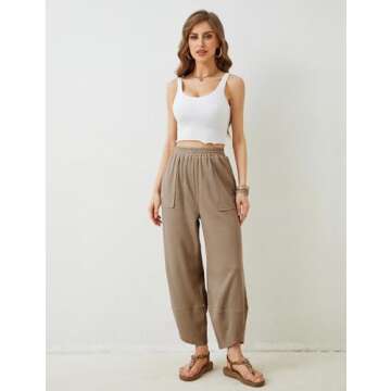 Springrain Womens Baggy Wide Leg Pants Cotton Elastic Waisted Loose Palazzo Harem Pants with Pockets...