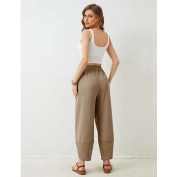 Springrain Womens Baggy Wide Leg Pants Cotton Elastic Waisted Loose Palazzo Harem Pants with Pockets(Khaki-L)