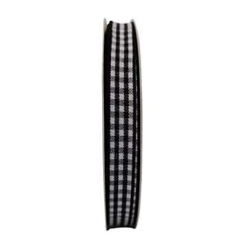 Micomon Buffalo Check Ribbon Black and White Gingham Ribbon 25 Yards for Crafts (3/8", Black)
