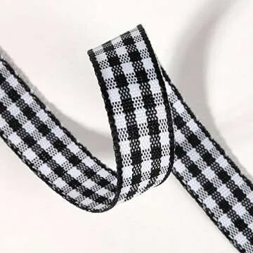 Micomon Buffalo Check Ribbon Black and White Gingham Ribbon 25 Yards for Crafts (3/8", Black)