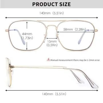 JM Aviator Computer Blue Light Blocking Glasses, Square Eye Protect Video Eyeglasses Anti Glare Men Women (Gold Frame Clear Temple Tips)